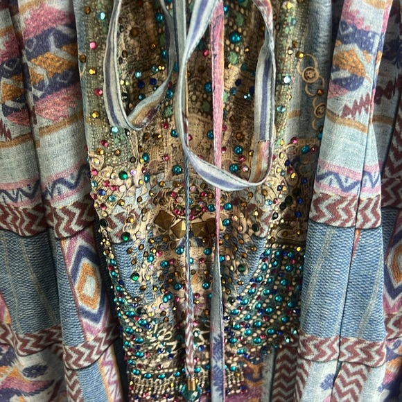 Camilla Embellished 100% Silk V-Neck Boho Mini Dress - Picture 4 of 9